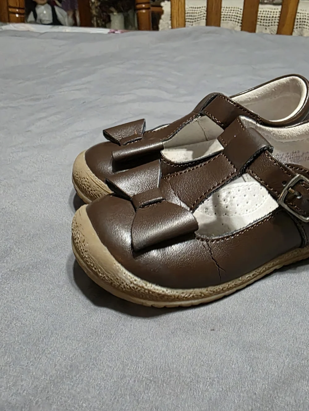 L'Amour Brown Bow Strap Kids Dress Shoes